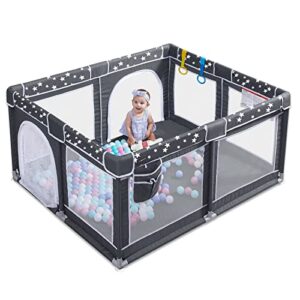 angelbliss baby playpen, large baby playard, play pens for babies and toddlers with gate, indoor & outdoor play area for infants, kids safety play yard with star print (dark grey, 50"×50")
