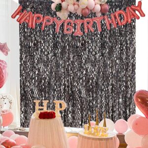 Black Foil Curtain Backdrop, CYLMFC 3 Pack 3.3 ft x 6.6 ft Sparkle Metallic Foil Curtains for Photo Booth Props Decoration,Graduation,Fiesta,Halloween Party Decor