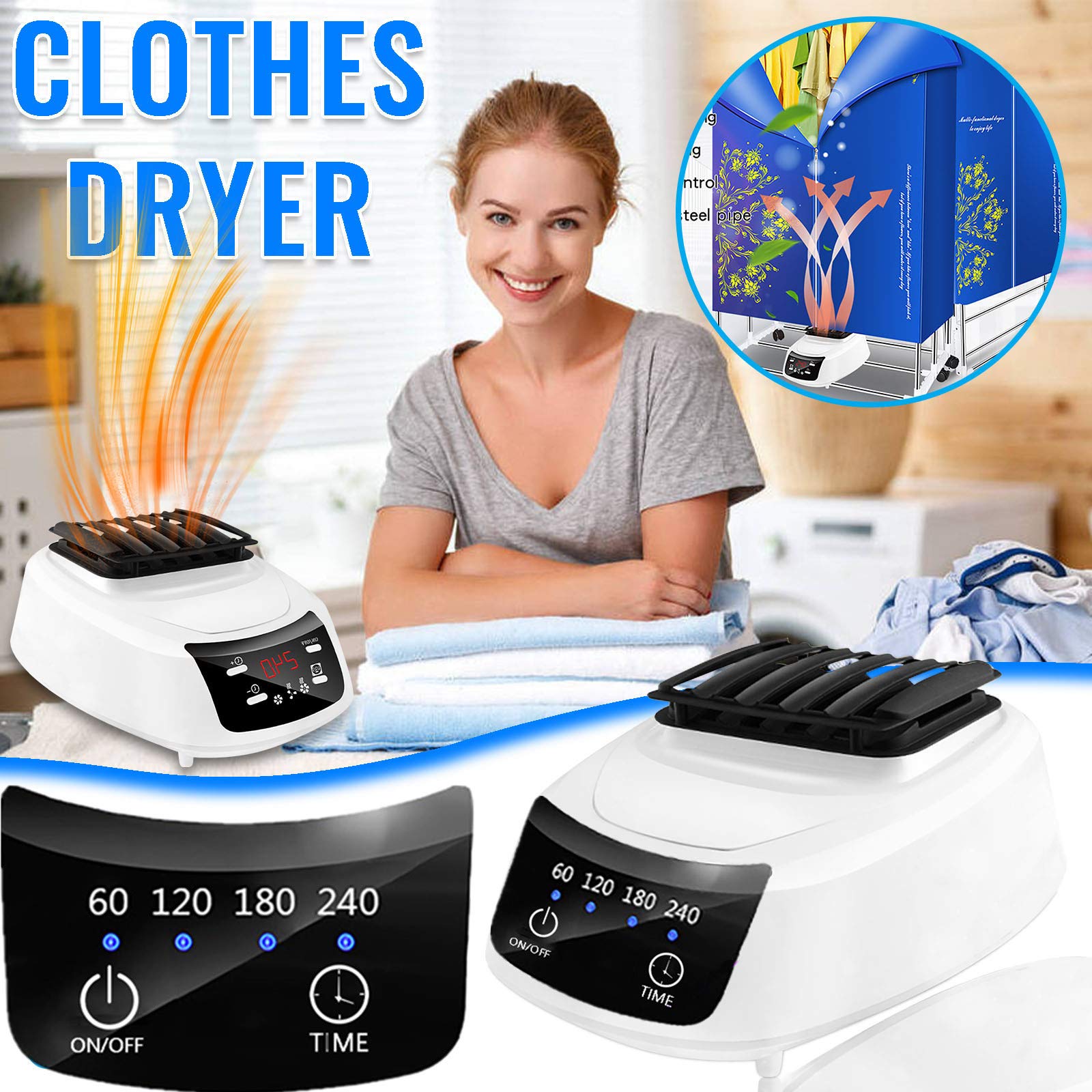 1800W Mini Electric Laundry Dryer, Portable Super Quiet Warmer for Clothes Shoes, Electric Clothes Dryer with Timing & Touch Control Electric Warm Air Dryer for Home Clothes Drying