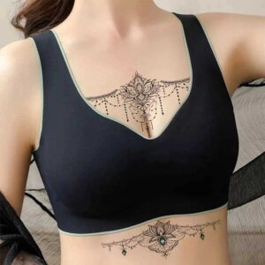 Quichic 66+ Pieces Underboob Tattoo Chest Tattoo for Women Temporary Tattoo Sternum Tattoos Temporary Realistic Girls Includes 10 Large Fake Tattoos Long Lasting Waist Flower Temp Tattoos Party Favors
