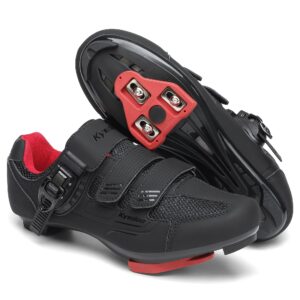 unisex cycling shoes compatible with peloton bike shoes indoor clip in peleton road bike riding racing biking shoes with delta cleats for mens womens indoor outdoor bike pedal size 9.5 all black