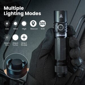 sofirn SP35T Tactical Flashlight, 3800 Lumens Super Bright Pocket LED Flashlight Rechargeable with Dual Switch, IPX8 Water Resistance, EDC Flashlight for Camping, Hiking, Emergency