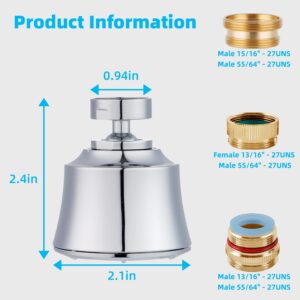 iFealClear Sink Faucet Aerator with Metal Ball Joint, 360° Swivel Faucet Sprayer Head, Big Angle Kitchen Sink Faucet Head, 55/64-27UNS Brass Female Thread, 4 Spray Modes, Extra Adapters, Chrome