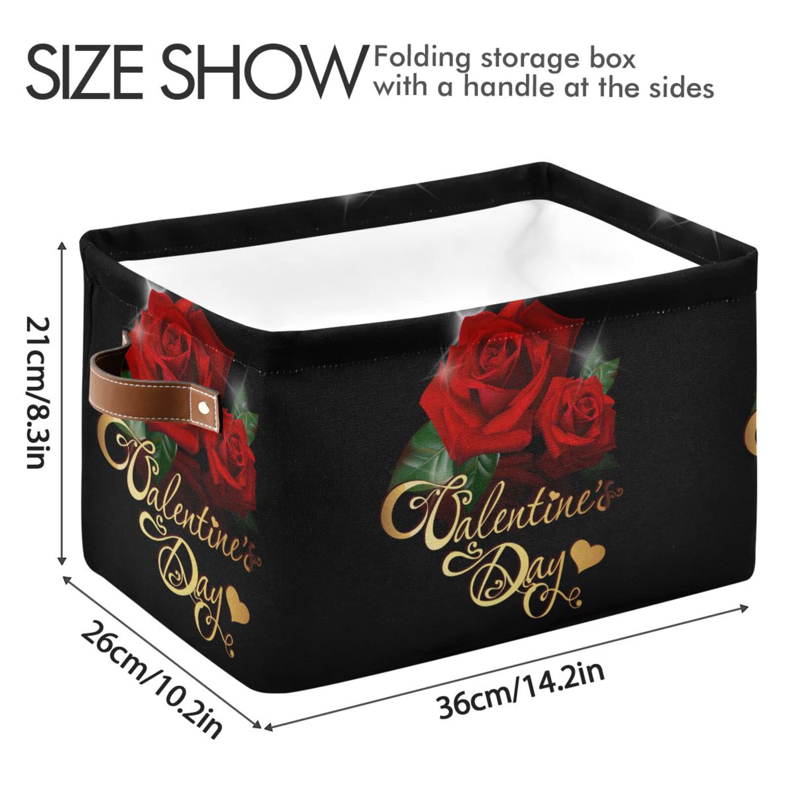 ALAZA Valentine's Day Rose Floral Black Foldable Storage Box Storage Basket Organizer Bins with Handles for Shelf Closet Living Room Bedroom Home Office 2 Pack