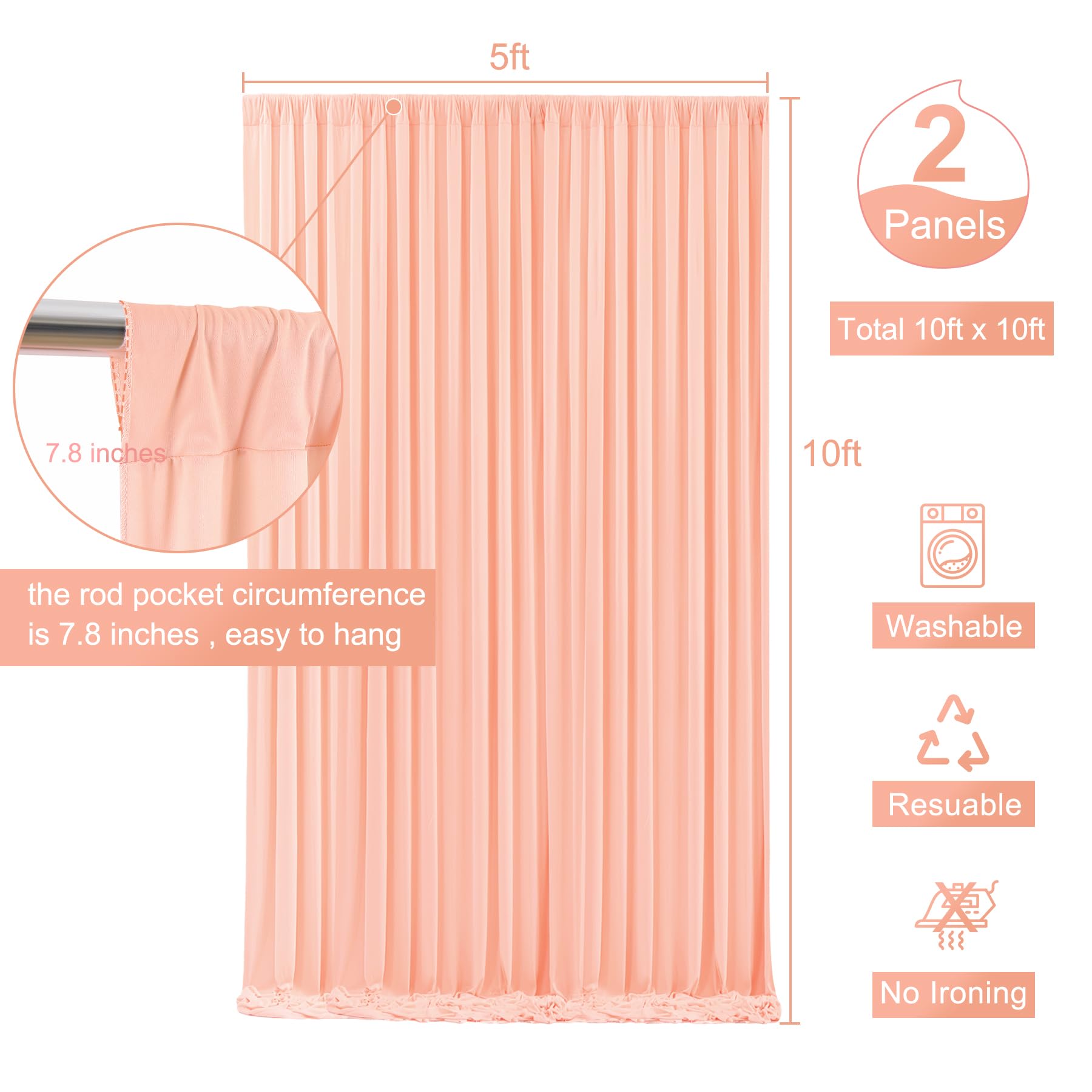 10x10 Peach Backdrop Curtain for Parties Baby Shower Wrinkle Free Peach Photo Curtains Backdrop Drapes Fabric Decoration for Wedding Birthday Party 5ft x 10ft,2 Panels