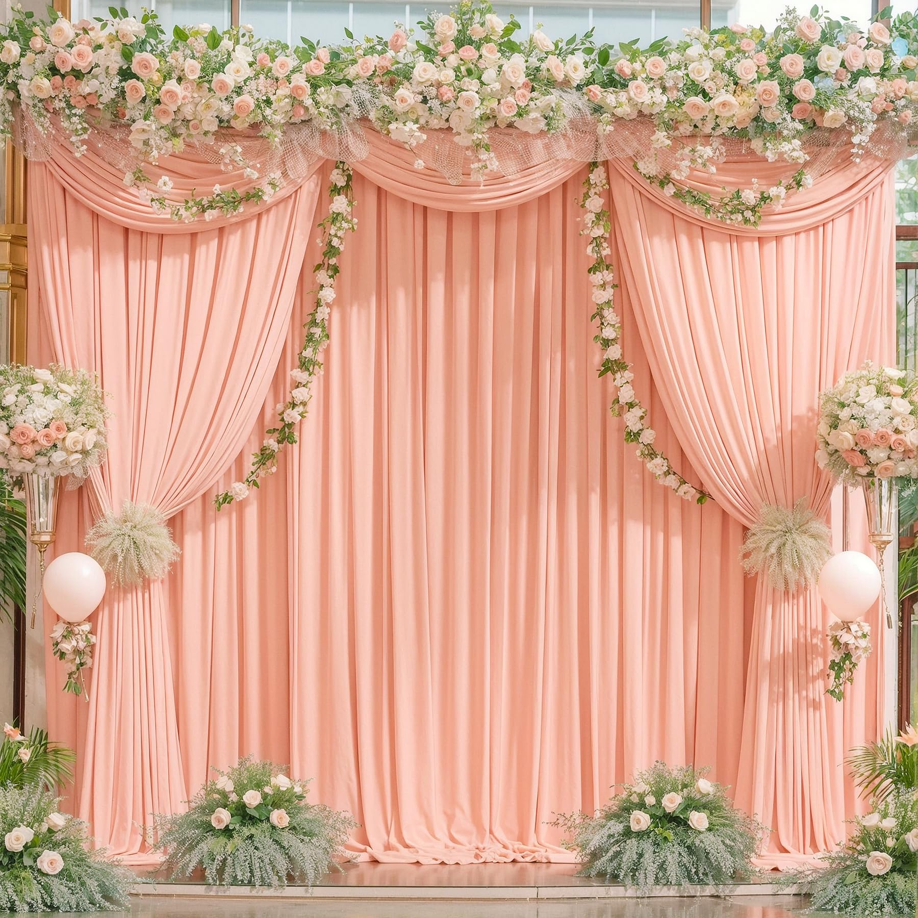 10x10 Peach Backdrop Curtain for Parties Baby Shower Wrinkle Free Peach Photo Curtains Backdrop Drapes Fabric Decoration for Wedding Birthday Party 5ft x 10ft,2 Panels