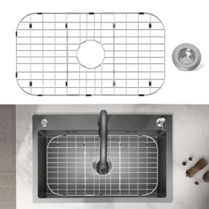 stainless steel sink protector 26"x14" with center drain, metal sink rack for bottom of sink, kitchen sink grate and sink protectors with sink strainer (26" x 14" - center drain)