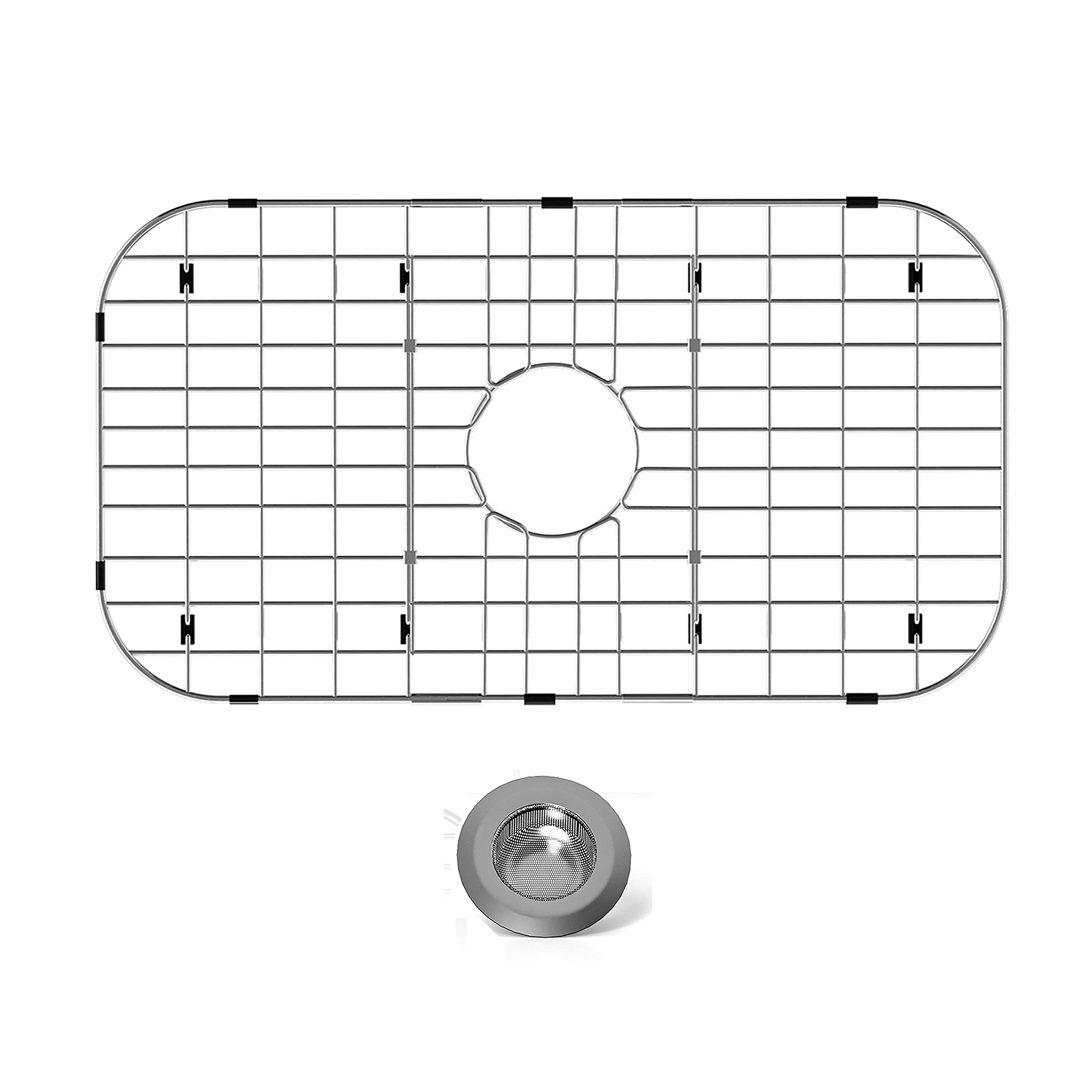 Stainless Steel Sink Protector 26"x14" with Center Drain, Metal Sink Rack for Bottom of Sink, Kitchen Sink Grate and Sink Protectors with Sink Strainer (26" x 14" - Center Drain)