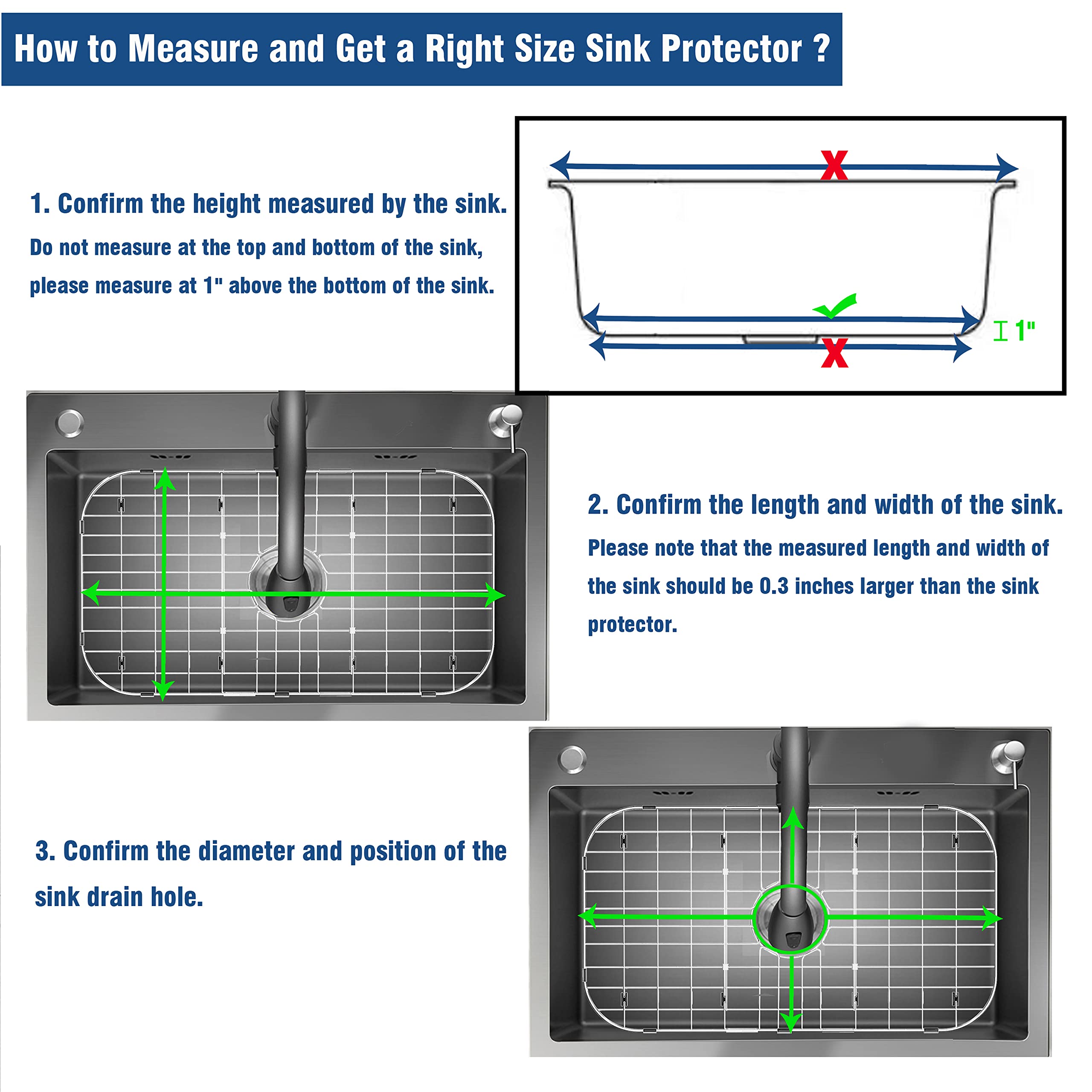 Stainless Steel Sink Protector 26"x14" with Center Drain, Metal Sink Rack for Bottom of Sink, Kitchen Sink Grate and Sink Protectors with Sink Strainer (26" x 14" - Center Drain)