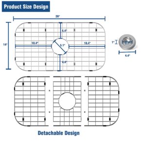 Stainless Steel Sink Protector 26"x14" with Center Drain, Metal Sink Rack for Bottom of Sink, Kitchen Sink Grate and Sink Protectors with Sink Strainer (26" x 14" - Center Drain)