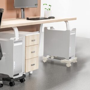 Deston Computer Tower Stand CPU Rolling Cart, Adjustable Mobile PC Cart Holder, Desktop ATX-Case Rolling Dolly on Casters, Computer Host Stand with Brake Wheels Under Home Office Desk (White)