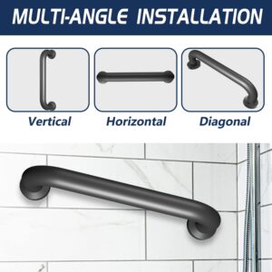 One Pack 12 Inch Matte Black Shower Grab Bar Stainless Steel Safety Hand Rail Support for Showers Bathroom Balance Bar Safety Hand Rail Handicap Bath Handle Senior Assist Bar Home Care Bath Handrail