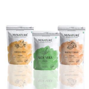 minature combo of three- aloe vera powder, orange peel powder and walnut shell powder - skin care - 227 g each