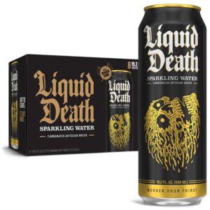 liquid death, sparkling mountain water, real mountain source, natural minerals & electrolytes, 8-pack (king size 19.2oz cans)