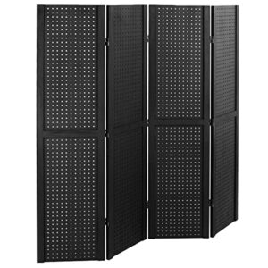 vivo rustic wood freestanding 60 x 60 inch pegboard panel, office divider, cubicle room partition organizer, trade show display stand, x4 panels, black, pp-3-p060b