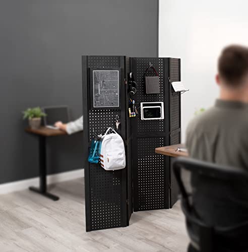 VIVO Rustic Wood Freestanding 60 x 60 inch Pegboard Panel, Office Divider, Cubicle Room Partition Organizer, Trade Show Display Stand, x4 Panels, Black, PP-3-P060B