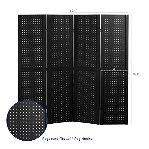 VIVO Rustic Wood Freestanding 60 x 60 inch Pegboard Panel, Office Divider, Cubicle Room Partition Organizer, Trade Show Display Stand, x4 Panels, Black, PP-3-P060B