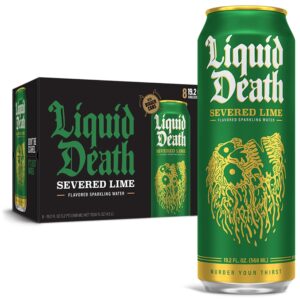 liquid death, severed lime sparkling water, lime flavored sparkling beverage sweetened with real agave, low calorie & low sugar, 8-pack (king size 19.2oz cans)