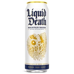 Liquid Death, Still Mountain Water, Real Mountain Source, Natural Minerals & Electrolytes, 8-Pack (King Size 19.2oz Cans)