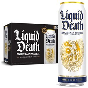 liquid death, still mountain water, real mountain source, natural minerals & electrolytes, 8-pack (king size 19.2oz cans)