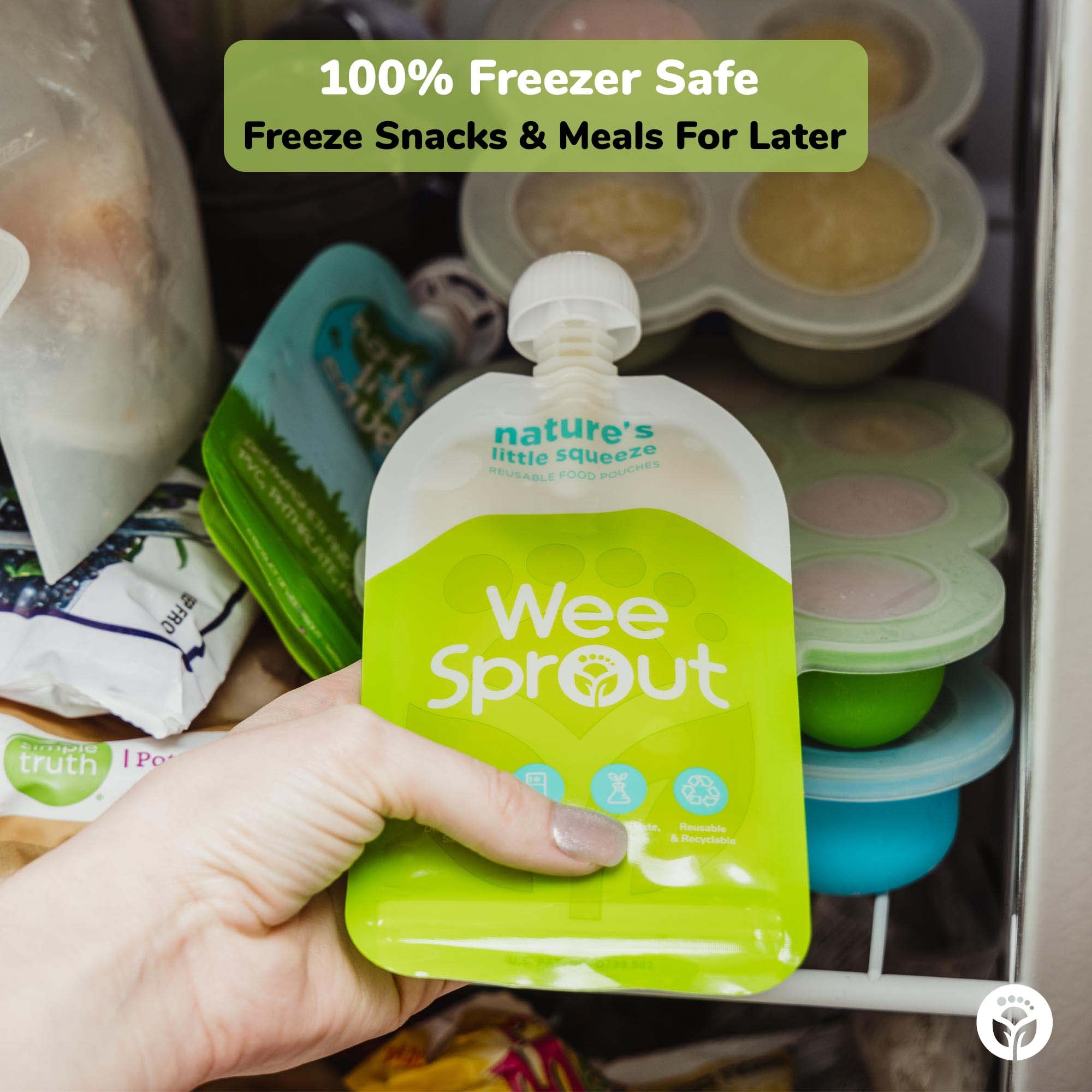 WeeSprout Double Zipper Reusable Food Pouches, Perfect for Babies & Toddlers, Freezer & Dishwasher Safe (Original, 7 Fl Oz + Pouch Filler)