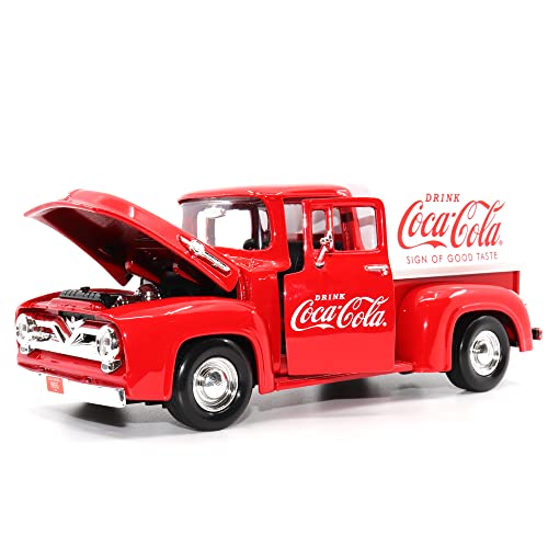 Motor city classics | Coca-Cola 1955 Ford F-100 with Tarpaulin | 1:24 Scale Model Diecast Collectible | 424050