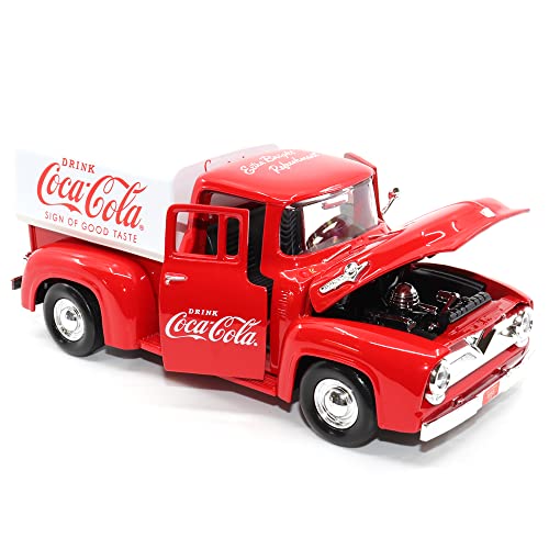 Motor city classics | Coca-Cola 1955 Ford F-100 with Tarpaulin | 1:24 Scale Model Diecast Collectible | 424050