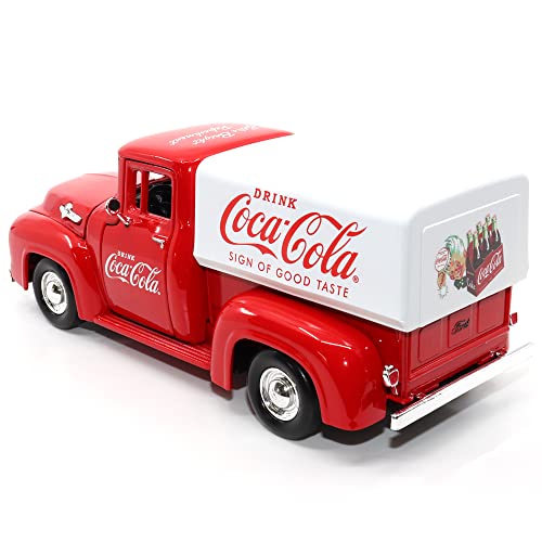 Motor city classics | Coca-Cola 1955 Ford F-100 with Tarpaulin | 1:24 Scale Model Diecast Collectible | 424050