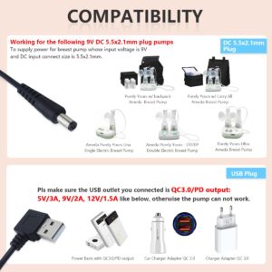 Wamlet 9V USB Adapter Charger for Purely Yours Ultra, Purely Yours w/Backpack, Purely Yours w/Carry All, Purely Yours UNA Single Electric, Purely Yours -I7070P Doulbe Electric Breast Pumps