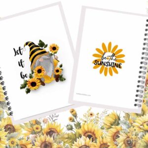 Sunflowers and Sunshine Weekly Planner Organizer, 8.5 x 11 Metal Spiral Bound Ring Binder, 60 pages, Laminated Covers and Rigid Dividers, Undated Allows You To Start Anytime