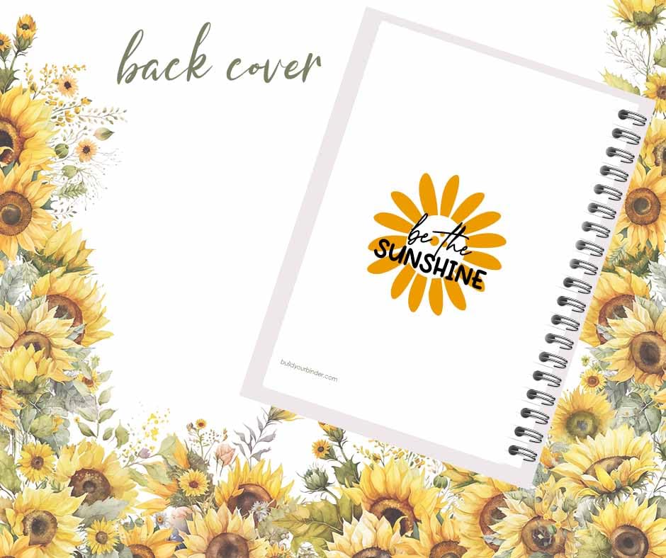 Sunflowers and Sunshine Weekly Planner Organizer, 8.5 x 11 Metal Spiral Bound Ring Binder, 60 pages, Laminated Covers and Rigid Dividers, Undated Allows You To Start Anytime