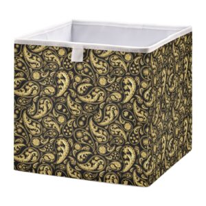 xigua storage cube paisley gold and black foldable storage bins, closet shelves organizer fabric storage baskets for clothes, toys, books, office supplies (rectangular)