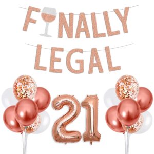 21st birthday decorations for her rose gold, finally legal banner, happy 21st birthday banner pre-strung, 21st birthday balloons, 21st birthday gift ideas, 21st birthday decorations for her