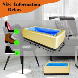 Shoe Covers Dispenser,Automatic Shoe Cover Machine Set with Waterproof 100pcs Plastic Booty Shoe Covers Film Disposable Non Slip Covers,Suitable for Indoor Home, Shop,Offices,Family Gathering,Gold