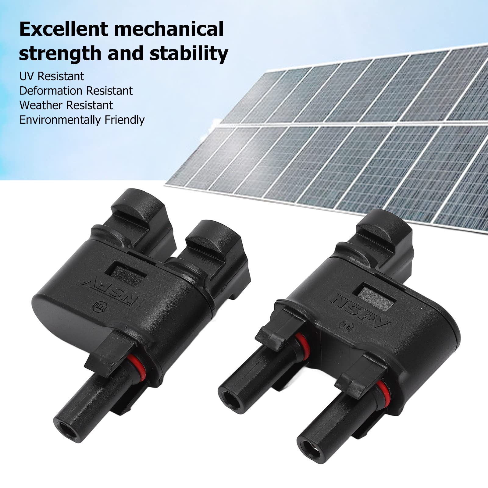 LiebeWH 2PCS Solar T Branch Connector PPE IP68 Waterproof 2 to 1 Photovoltaic Crimp Connector for Solar System Connection