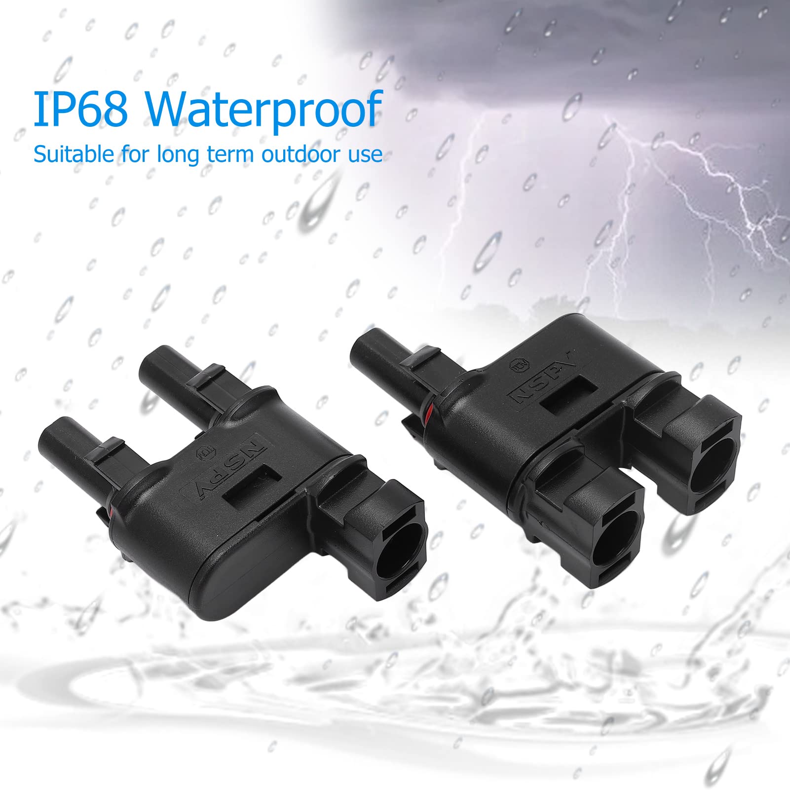 LiebeWH 2PCS Solar T Branch Connector PPE IP68 Waterproof 2 to 1 Photovoltaic Crimp Connector for Solar System Connection