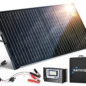 SUNTHYSIS 100W 12V Portable Foldable Solar Panel Kit with 20A PWM Charge Controller + Adjustable Kickstand + Connectors + Suitcase, Starter kit for RV/Camping/Power Station/Smart Phone/Off Grid