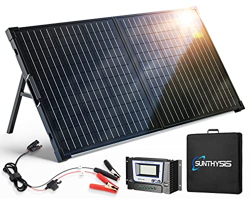 SUNTHYSIS 100W 12V Portable Foldable Solar Panel Kit with 20A PWM Charge Controller + Adjustable Kickstand + Connectors + Suitcase, Starter kit for RV/Camping/Power Station/Smart Phone/Off Grid