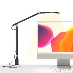 viozon led desk lamp with clamp, swing arm,7'',eye-caring,dimmable 3 color modes & 5 brightness,height,angle adjustable, aluminum alloy, usb charging&memory function for home office,read,work,study