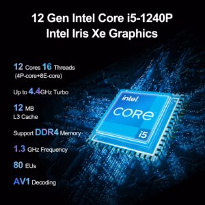 Intel NUC 12 Pro,Latest NUC12WSHi5 Mini PC Computer (12 Core i5-1240P & 4.4GHz 16GB RAM 512GB NVMe SSD,Iris XE Graphics) with Vesa Mounting Bracket, 2xThunderbolt4, WiFi6E,BT 5.2,8K,Win11 Pro