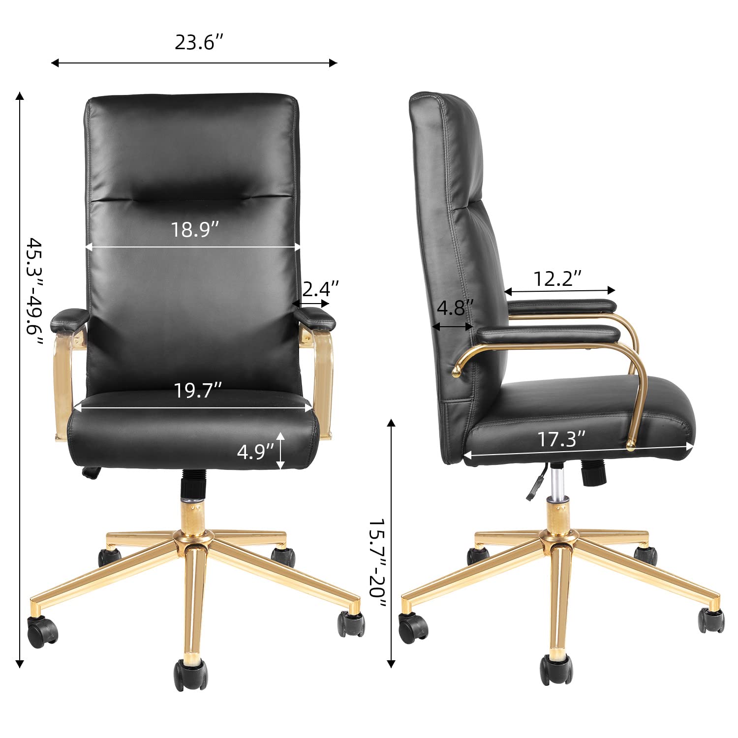 Toszn Comfy Desk Chairs White and Gold,High Back Leather Office Chair with Back Support and Armrest, Ergonomic Compuer Chairs with Wheels and Gold Legs,White