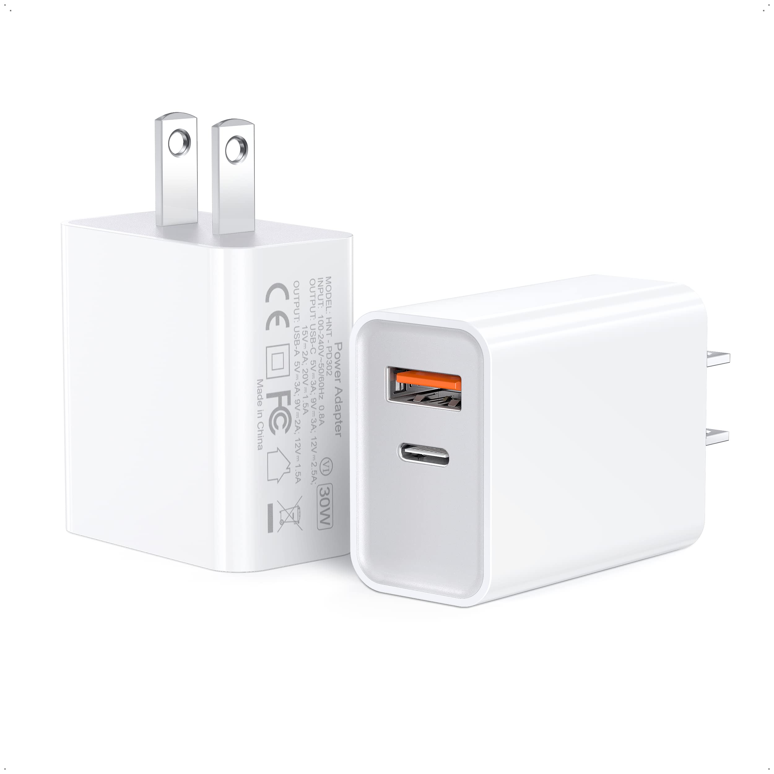 2Pack USB C Charger, 30W PD QC 3.0 Dual Port Type C Charger Fast Charging Block, GaN USB C Wall Plug Adapter for MacBook Air/iPhone 15/14 Pro/14 Pro Max/14 Plus/13/12, Samsung iPad Pro Google AirPods