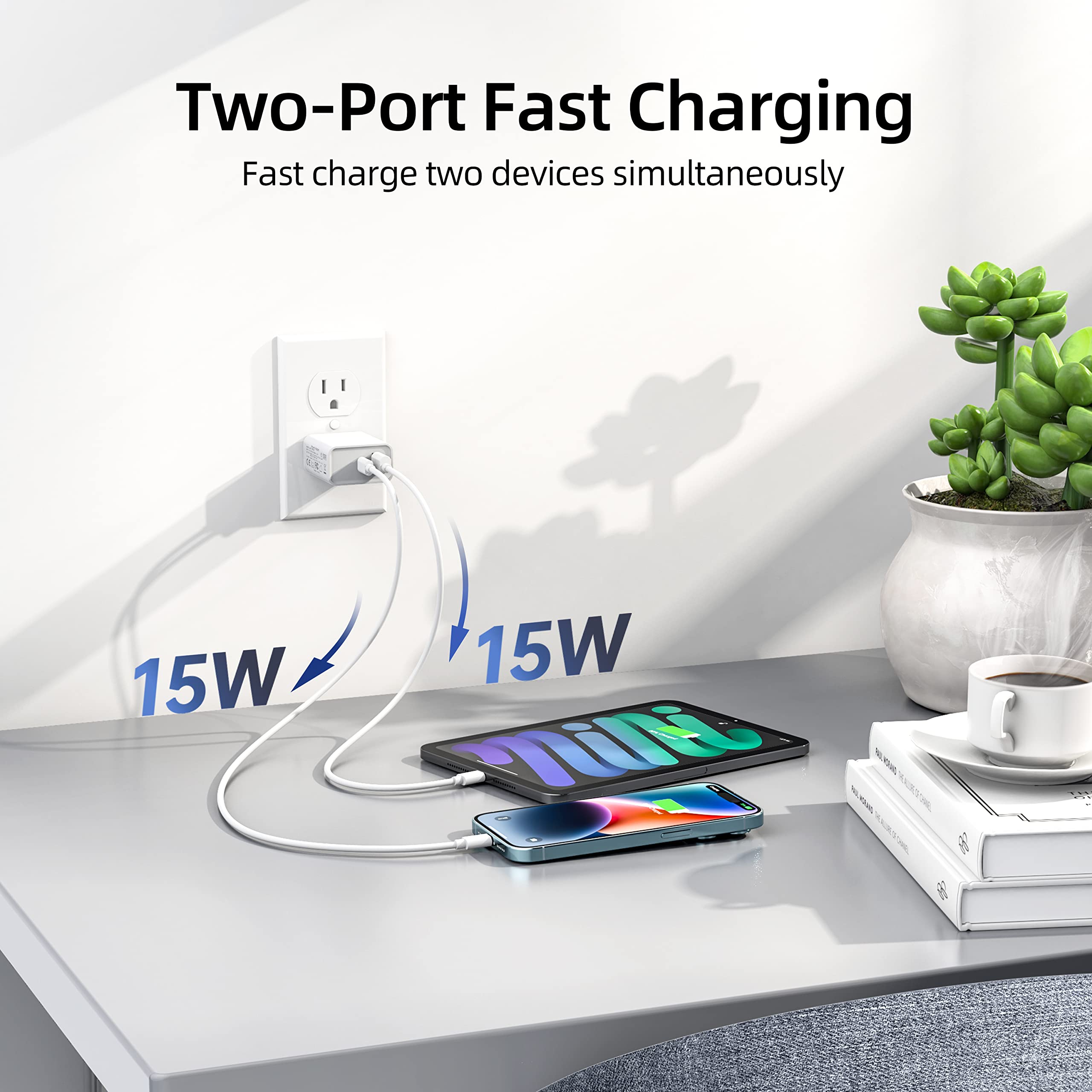 2Pack USB C Charger, 30W PD QC 3.0 Dual Port Type C Charger Fast Charging Block, GaN USB C Wall Plug Adapter for MacBook Air/iPhone 15/14 Pro/14 Pro Max/14 Plus/13/12, Samsung iPad Pro Google AirPods