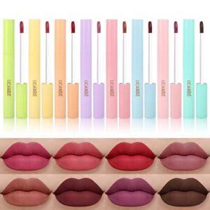 ucanbe 8pcs dream & macaron matte liquid lipstick makeup set, 24 hour long lasting lip gloss kit, waterproof durable red lip stick lip stain make up gift kit for women and girls