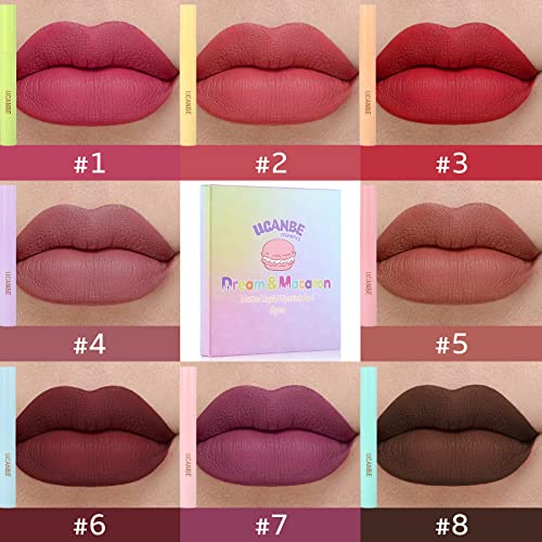 UCANBE 8PCS Dream & Macaron Matte Liquid Lipstick Makeup Set, 24 Hour Long Lasting Lip Gloss Kit, Waterproof Durable Red Lip Stick Lip Stain Make up Gift Kit for Women and Girls