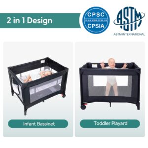 Babelio Pack and Play, One-Press Open Pack n Play with Bassinet, Portable Baby Playard for Travel