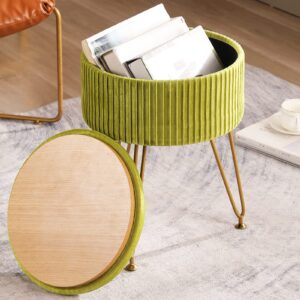 cuyoca round storage ottoman with tray, vanity stool with storage for living room makeup room, coffee table foot rest stool for vanity, velvet pumpkin brown