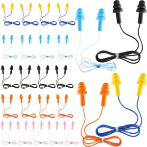 leifide 25 pairs corded ear plugs silicone waterproof ear plugs with cords for sleeping snoring swimming shooting, reusable ear plugs noise cancelling and hearing protection