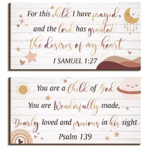 2 pcs wood nursery wall decor for girls boys baby girl room decor for nursery christian nursery wall art this child i have prayed bible quote wall hanging sign for kids home 12 x 6 inch (cute)