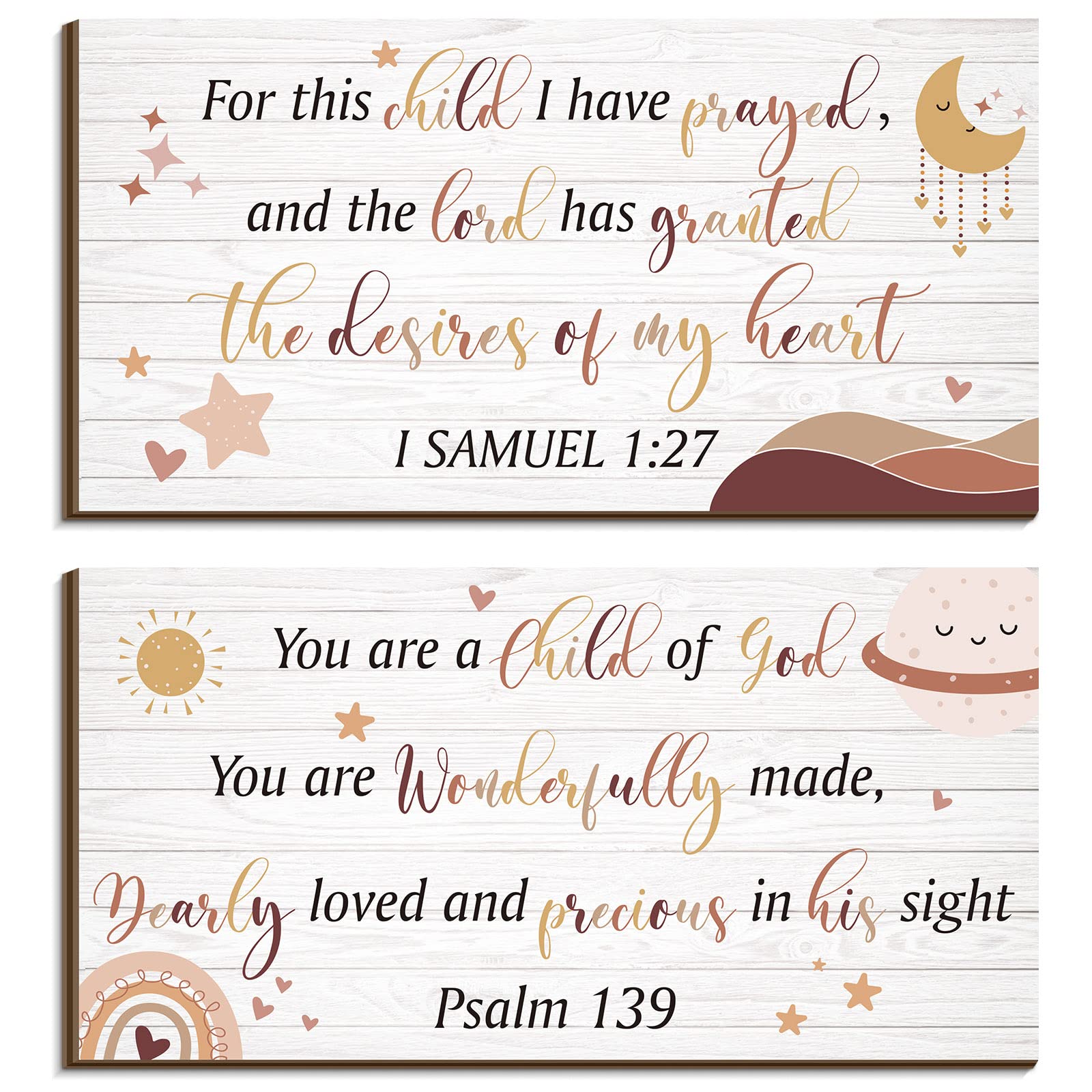 2 Pcs Wood Nursery Wall Decor for Girls Boys Baby Girl Room Decor for Nursery Christian Nursery Wall Art This Child I Have Prayed Bible Quote Wall Hanging Sign for Kids Home 12 x 6 Inch (Cute)